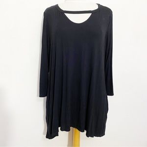 HEIMISH USA strappy neck sharkbite hem knit oversize tunic top side pockets L